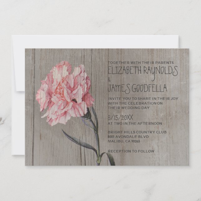 Invitations de mariage rustiques pour les oeillets (Devant)
