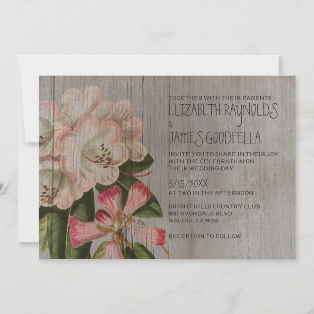 Invitations de mariage rustiques Rhododendron (Devant)