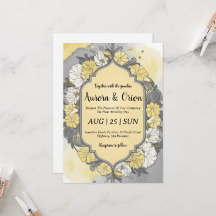 invitations de mariage simple jaune et gris