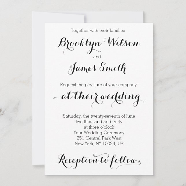 Invitations de mariage simples blanc (Devant)