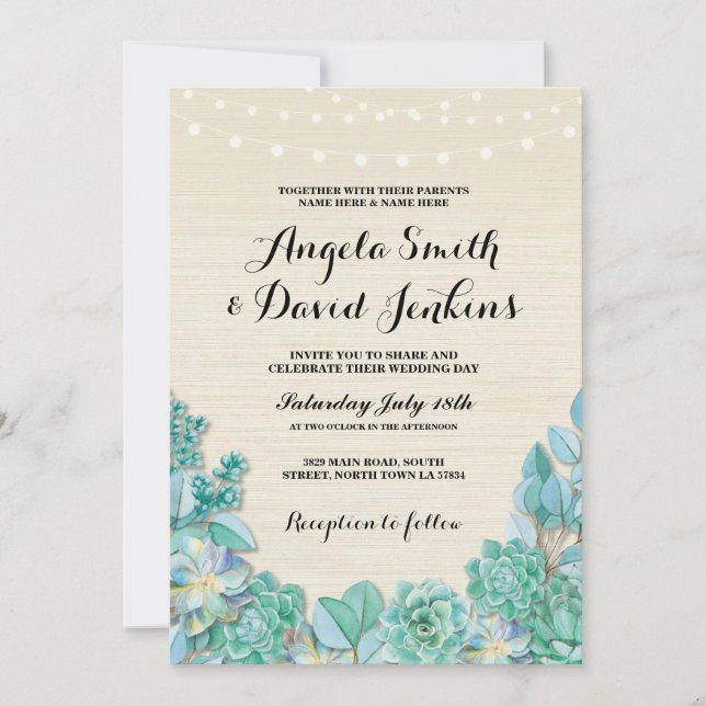 Invitations De Mariage Succulentes Mint Lumières R (Devant)