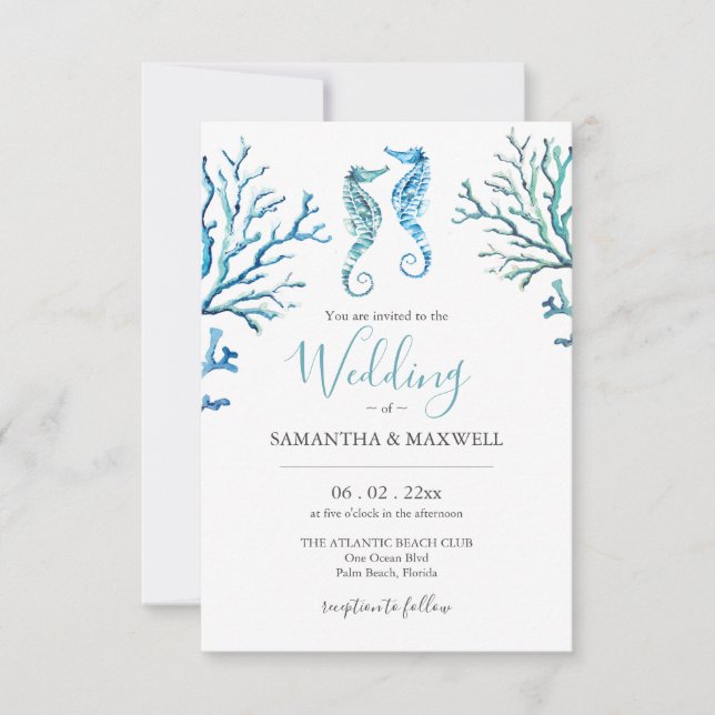 Invitations De Mariage Sur Un Budget Beach Seahors (Devant)