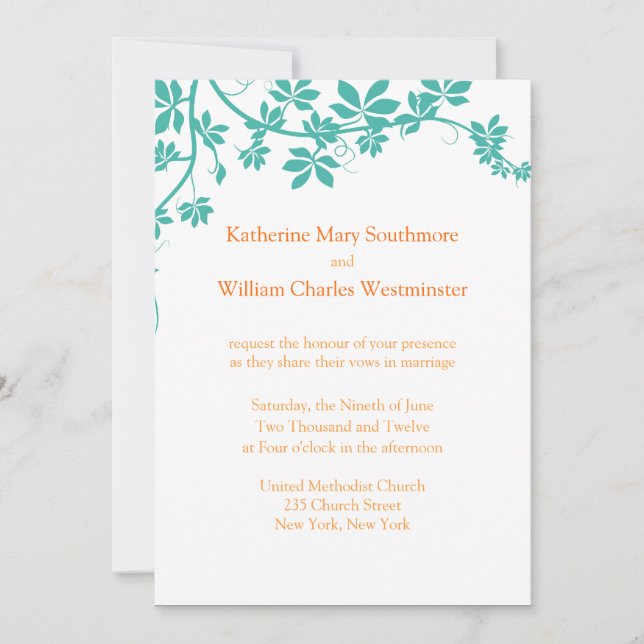 Invitations De Mariage Turquoise Et Orange (Devant)