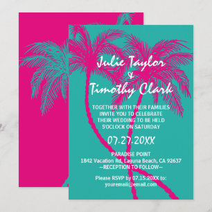 Invitations de mariage Turquoise Hot Pink Palm Tre