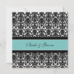 Invitations de mariage Turquoise noir blanc Damas