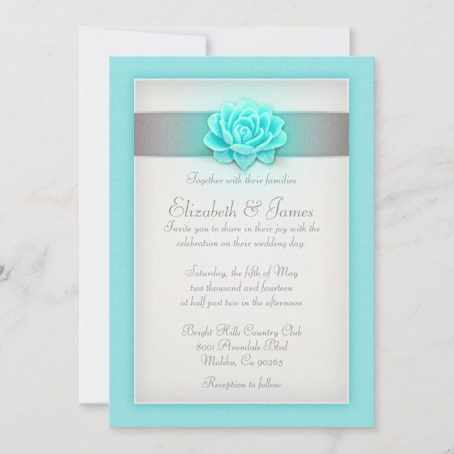 Invitations De Mariage Turquoises Et Argent (Devant)