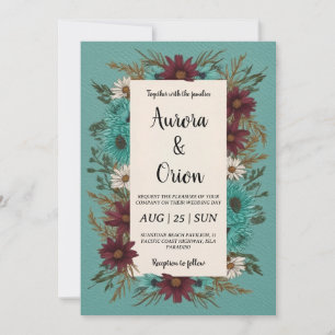 Invitations de mariage turquoises et bordeaux