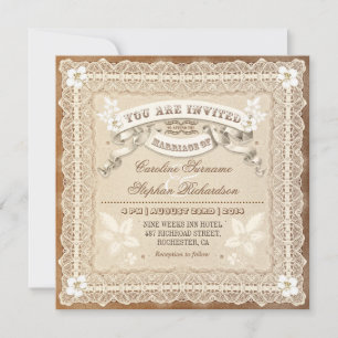 Invitations de mariage typographiques en dentelle 
