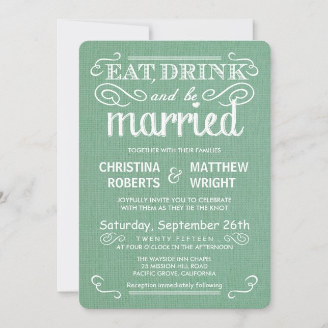 Invitations de mariage vert de Rustic Burlap (Devant)