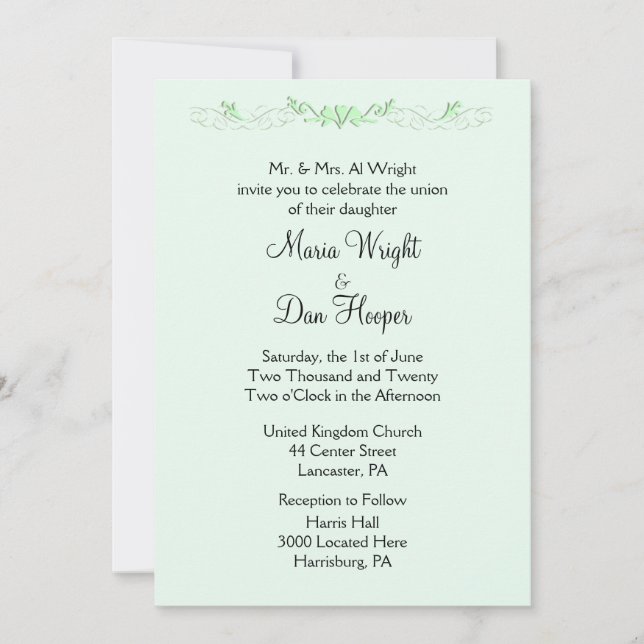 Invitations de mariage vert Mint (Devant)