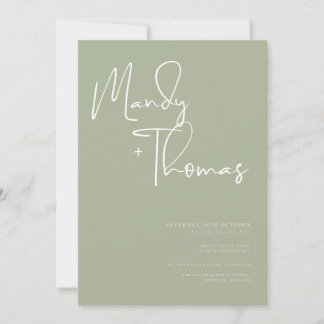 Invitations de mariage vert sage moderne