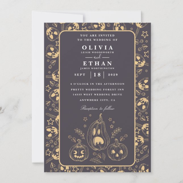 Invitations de mariage vintage à l'halloween (Devant)