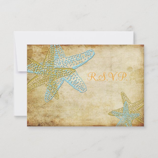 INVITATIONS DE MARIAGE vintage BLEU STARFISH (Devant)