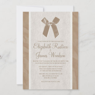Invitations de mariage Vintage Brown Bow & Linen