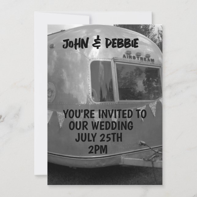 Invitations de MARIAGE vintage CAMPER TRAILER (Devant)