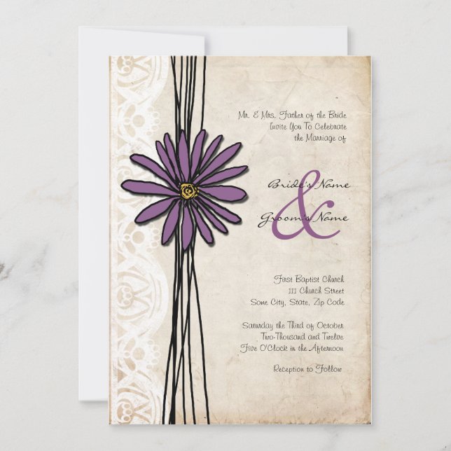 Invitations de mariage Vintage et pourpre (Devant)