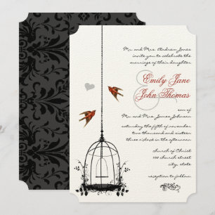 Invitations de mariage vintage Inséparable rouge B
