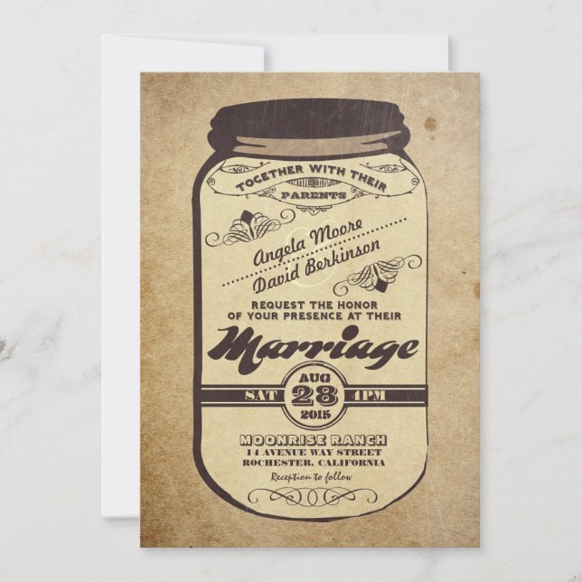 Invitations de mariage vintage mason jar (Devant)