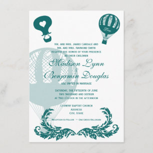 Invitations de mariage Vintages à l'air chaud Aqua