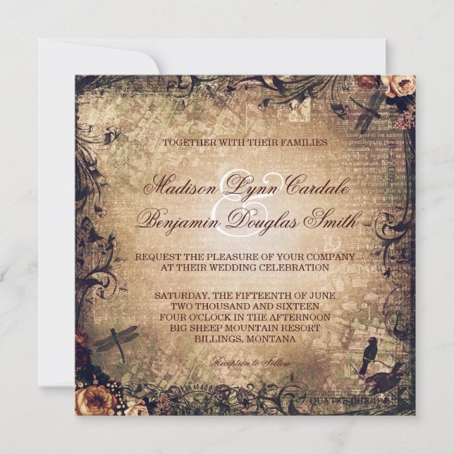 Invitations de mariage Vintages et dénudées (Devant)