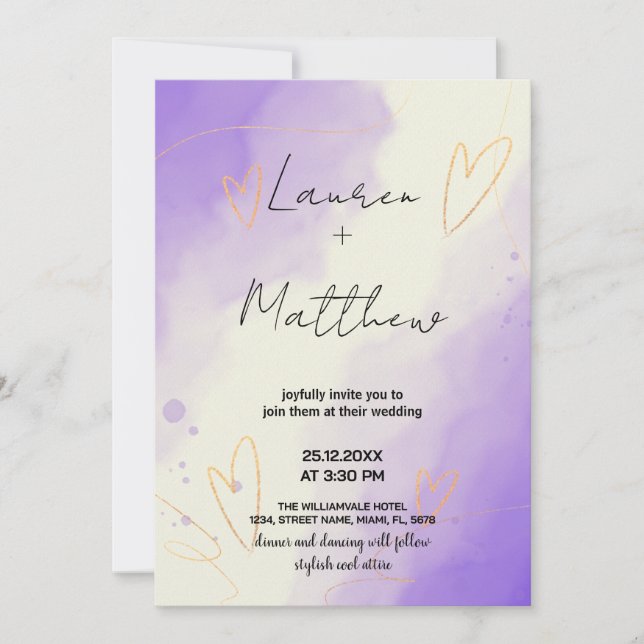 Invitations de mariage violet (Devant)
