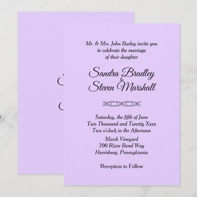 Invitations de mariage violet simples (Devant / Derrière)