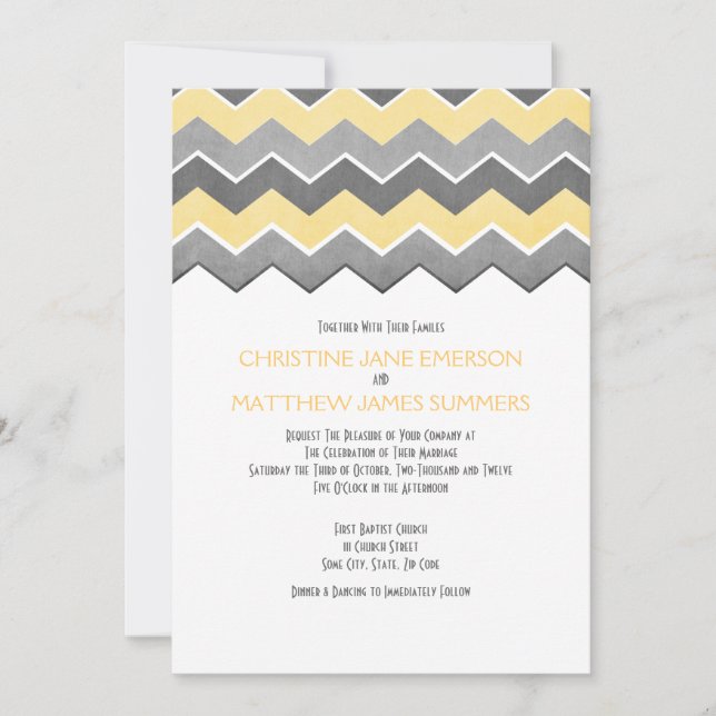 Invitations de mariage Zig Zag gris et jaune (Devant)