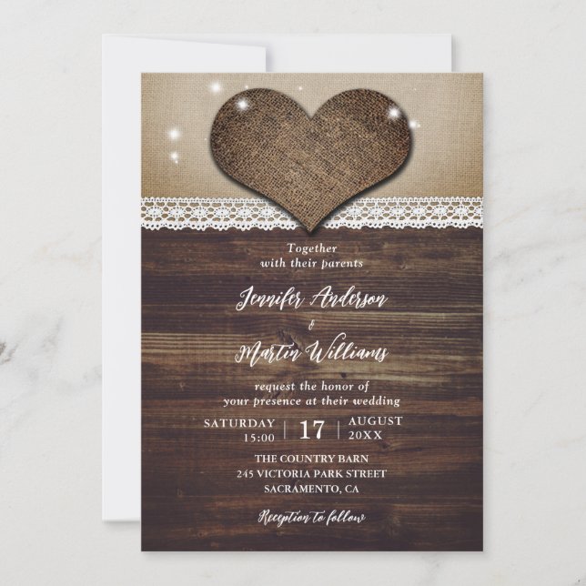 Invitations de Mariages campagnards rustiques (Devant)