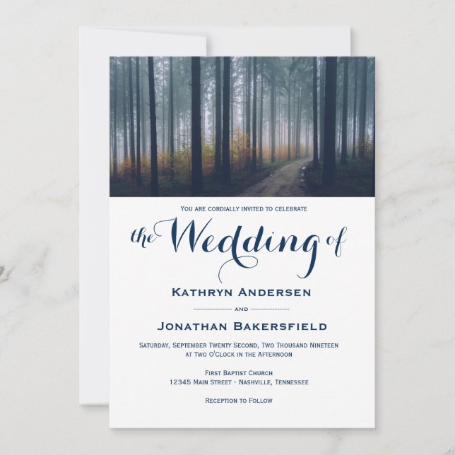 Invitations de Mariages de automne de forêts simpl (Devant)