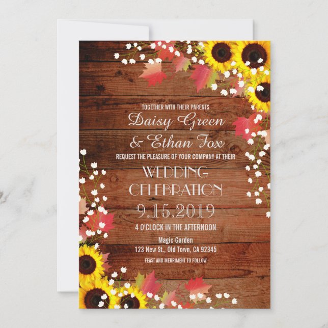 Invitations de Mariages de automne de tournesol ru (Devant)