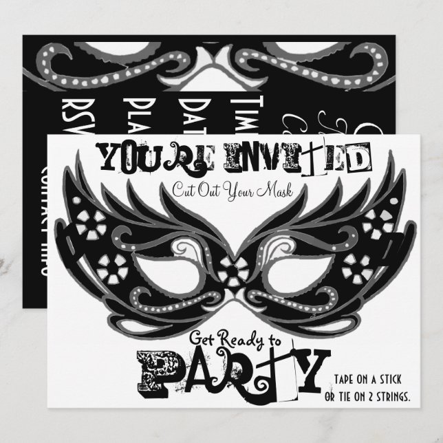 Invitations de mascarade "Couper le masque" (Devant / Derrière)
