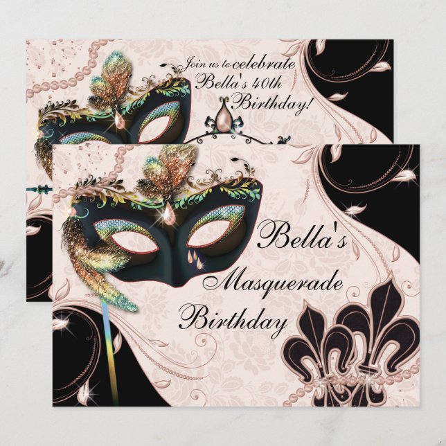 Invitations de mascarade de masques de masques vén (Devant / Derrière)