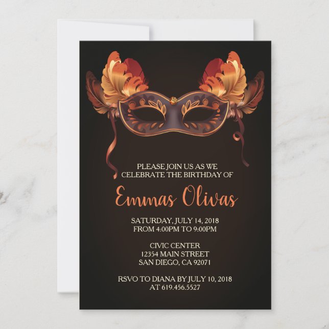 Invitations de mascarade, invitation de partie de (Devant)