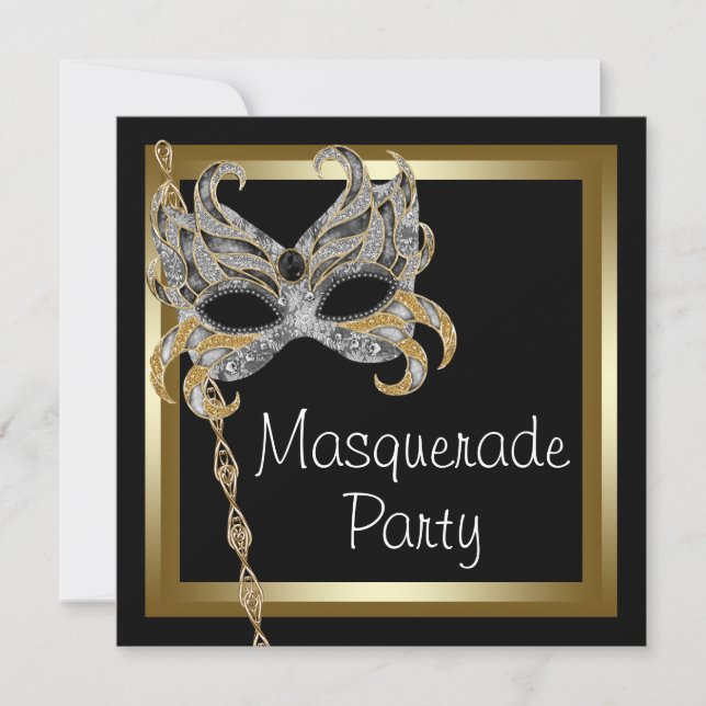 Invitations de masquade Black Masquerade Mask Or (Devant)