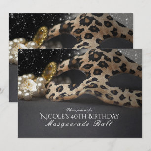 Invitations de masques Leopard et de perles
