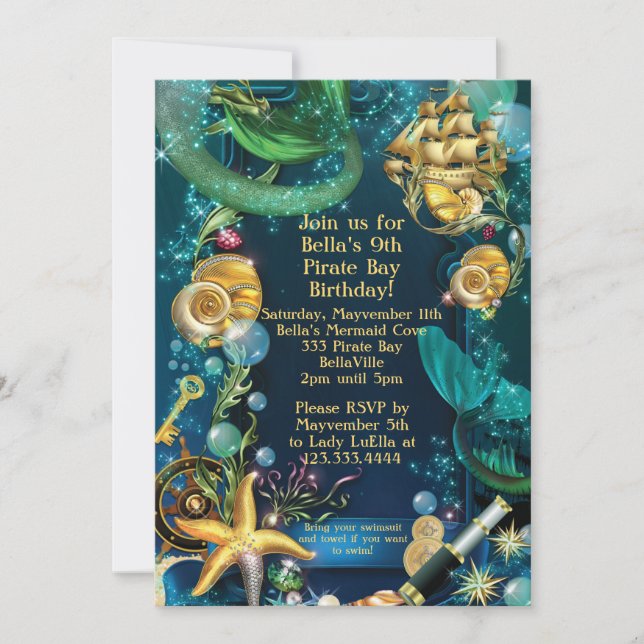 Invitations de Mermaid Pirate Party (Devant)