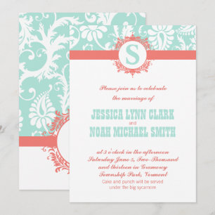 Invitations de Monogrammes de menthe et de pêche M