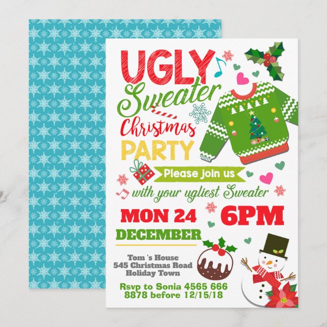 Invitations de Noël à un pull moche (Devant / Derrière)