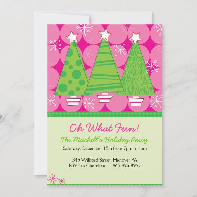 Invitations de Noël - Arbres roses et verts (Devant)