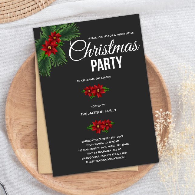Invitations de Noël de la Flore rouge (Red Floral Christmas Invitations)