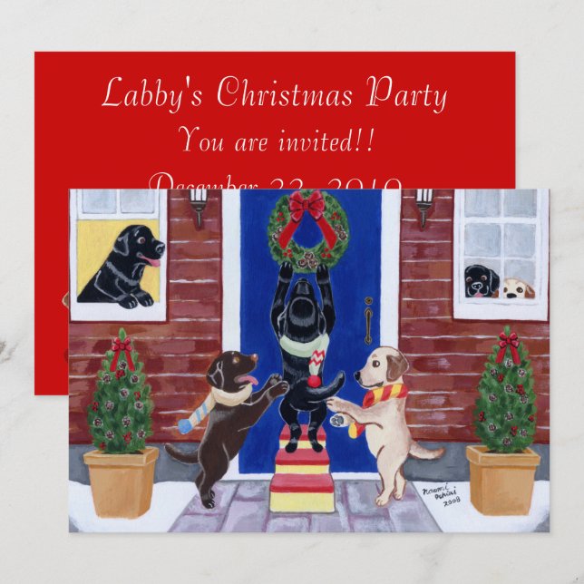 Invitations de Noël Fun Labradors (Devant / Derrière)