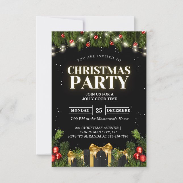 Invitations de Noël noir classique (Devant)