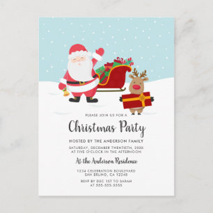 Invitations de Noël père Noël, Rudolph et Sled