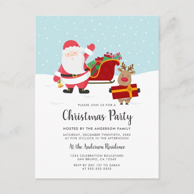 Invitations de Noël père Noël, Rudolph et Sled (Devant)