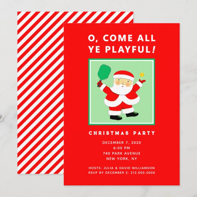 Invitations de Noël Pickleball (Devant / Derrière)