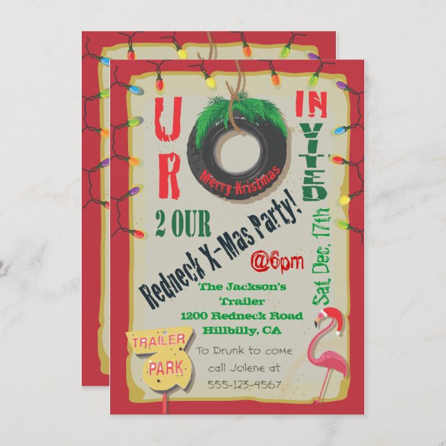 Invitations de Noël Redneck (Devant / Derrière)