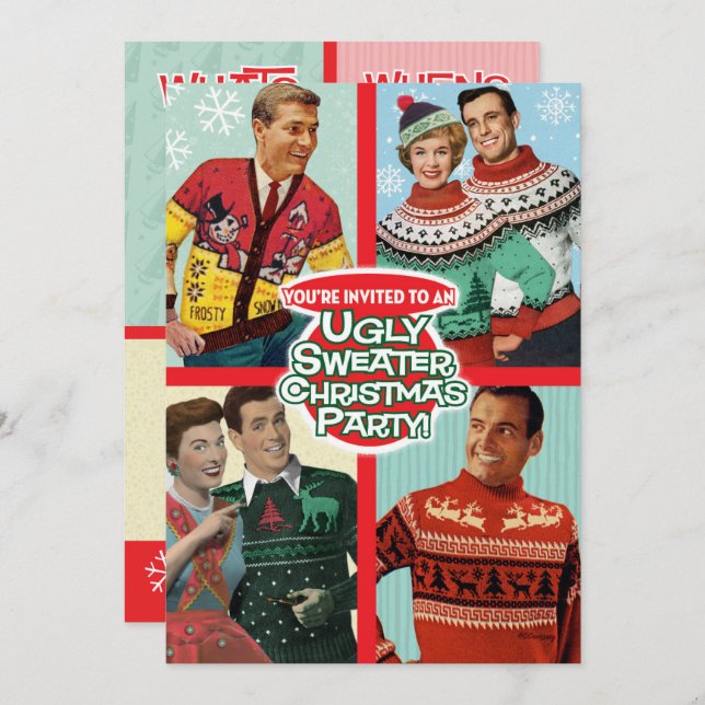 Invitations de Noël rétro Ugly Sweater (Devant / Derrière)