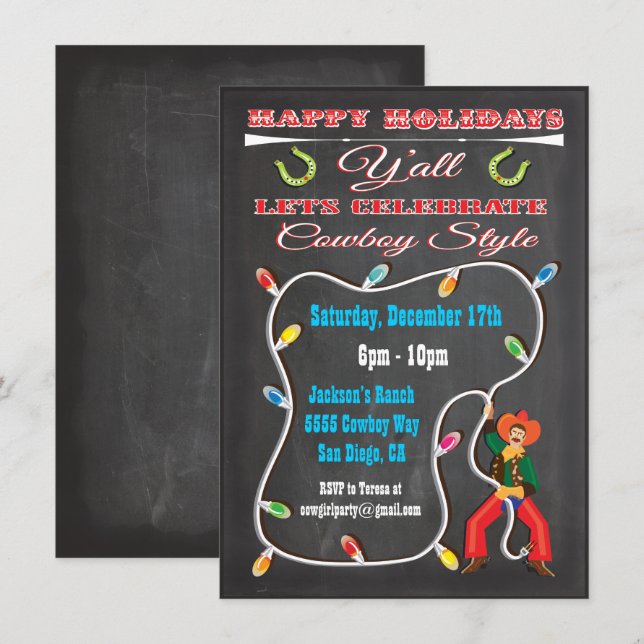 Invitations de Noël Western Cowboy (Devant / Derrière)