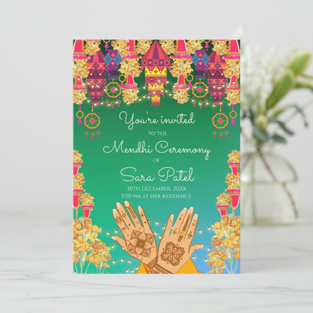 Invitations de nuit Mendhi et invitations à la fêt (Debout devant)