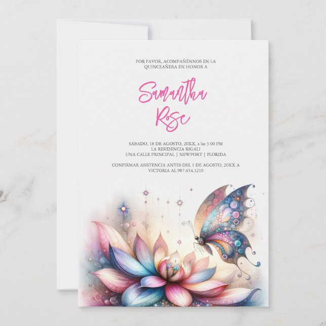Invitations de papillon magique Quinceanera (Devant)